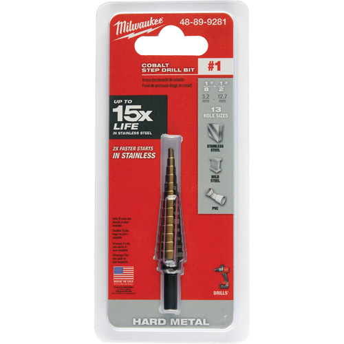 Foret &eacute;tag&eacute;, 1/8"/#1 - #1/1/2", Incr&eacute;ments de 1/32", Acier rapide au cobalt Sécurité Médic