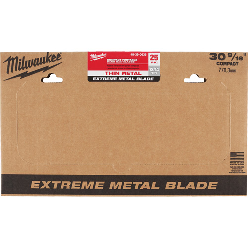 Extreme Metal Band Saw Blades, High Speed Steel, 30-9/16" L x 1/2" W x 0.02" Thick, 12/14 TPI Sécurité Médic