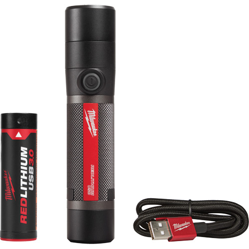 USB Compatible Compact Flashlight, LED, 800 Lumens, Rechargeable Batteries Sécurité Médic