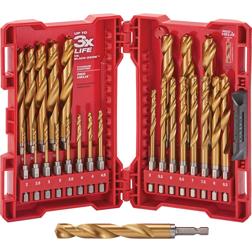Shockwave Red Helix Metric Drill Bit Set, 25 Pieces, Titanium Sécurité Médic
