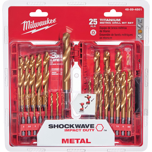 Shockwave Red Helix Metric Drill Bit Set, 25 Pieces, Titanium Sécurité Médic