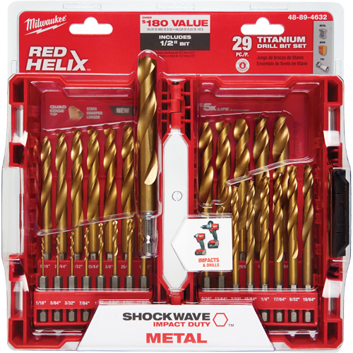 Shockwave Red Helix Drill Bit Set, 29 Pieces, Titanium Sécurité Médic