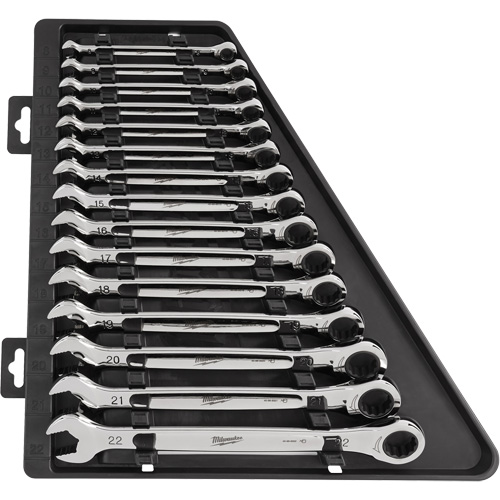 Ratcheting Wrench Set, Combination, 15 Pieces, Metric Sécurité Médic
