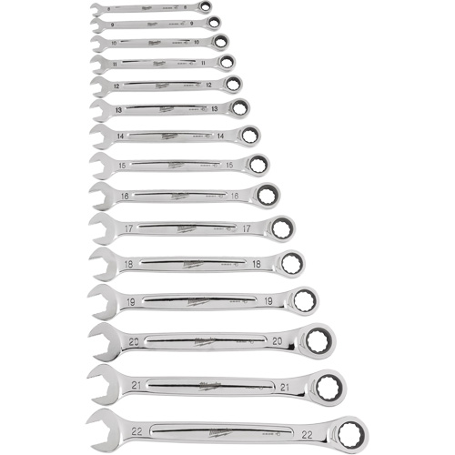 Ratcheting Wrench Set, Combination, 15 Pieces, Metric Sécurité Médic