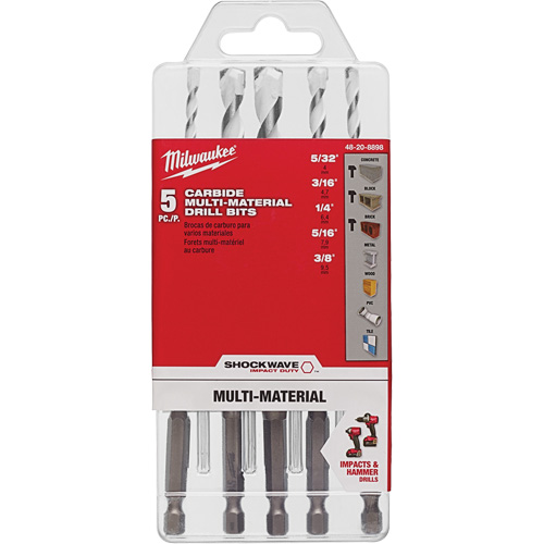 Shockwave Multi-Material Drill Bit Set, 5 Pieces, Carbide Sécurité Médic
