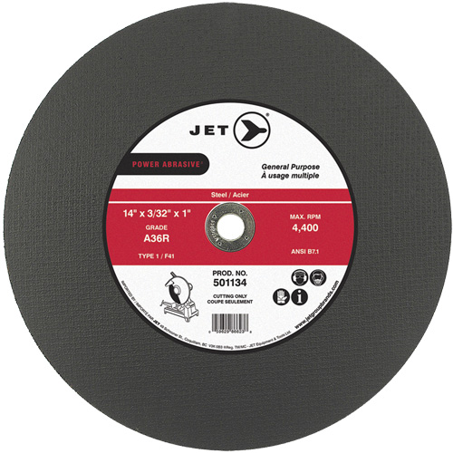 Meule &agrave; tronçonner Power Abrasive A36R, 14" x 3/32", Arbre de 1", Type 1, 4400 Tr/min Sécurité Médic