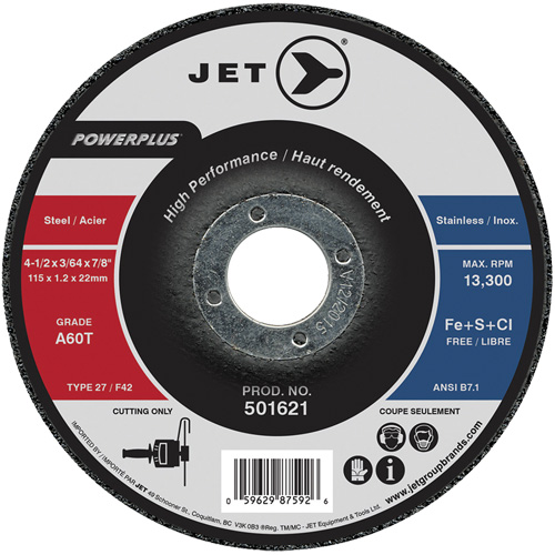 A60T PowerPlus Cut-Off Wheel, 4-1/2" x 3/64", 7/8" Arbor, Type 27, 13300 RPM Sécurité Médic