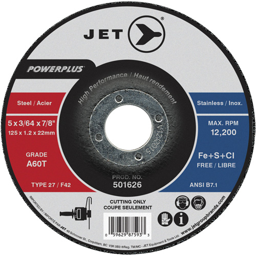 A60T PowerPlus Cut-Off Wheel, 5" x 3/64", 7/8" Arbor, Type 27, 12200 RPM Sécurité Médic