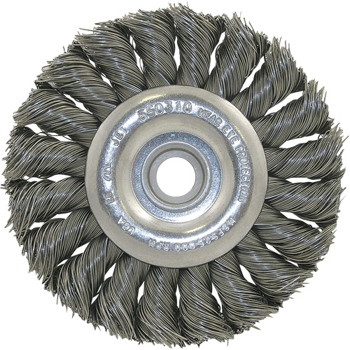 3K114 Brosse &agrave; fil nou&eacute;, non filet&eacute;, Dia. 3-1/4", Fils 0,014", Arbre 3/8"-1/2 Sécurité Médic