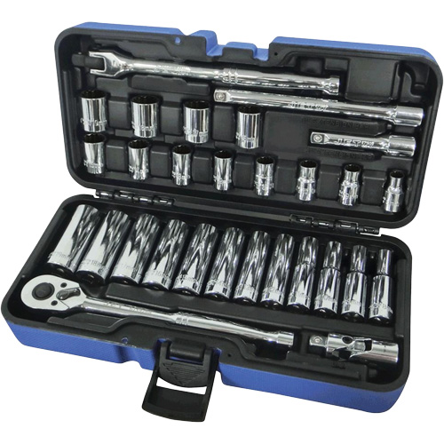 Jeux Rochets & douilles &agrave; 12 pans combin&eacute;s, 30 Mcx, Prise de 3/8", Profond Sécurité Médic