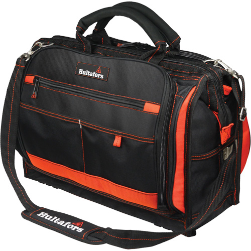 18" Multi-Compartment Tool Carrier, Ballistic Polyester, 50 Pockets, Black/Red Sécurité Médic