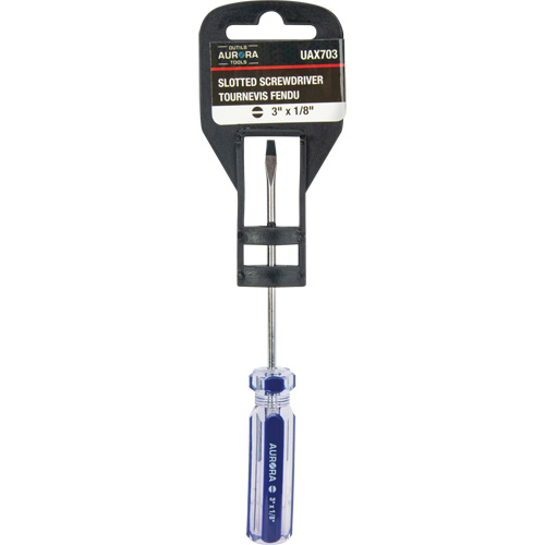 Blue Transparent Striped Slotted Screwdriver, 1/8" Tip, Round, Plastic Handle Sécurité Médic