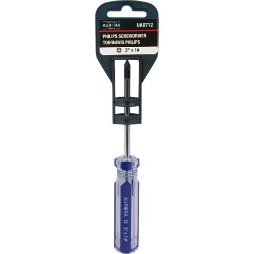 Tournevis Philips bleu transparent avec bandes, #1, Prise Plastique Sécurité Médic