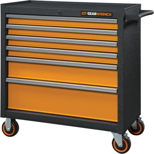 GSX Series Rolling Tool Cabinet, 6 Drawers, 36" W x 18-1/5" D x 37-2/5" H, Black/Orange Sécurité Médic