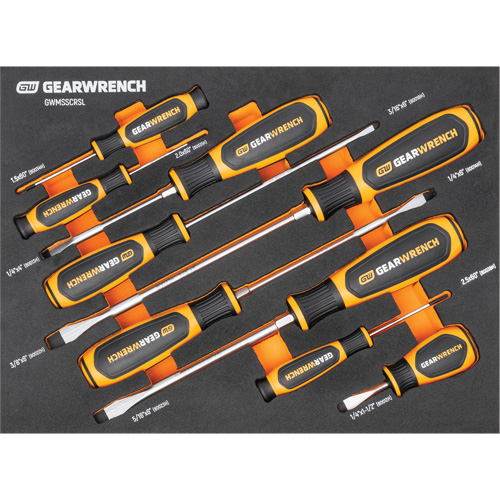 Slotted Dual Material Screwdriver Set in Foam Storage Tray, 9 Pcs. Sécurité Médic