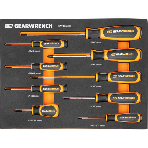 Phillips&reg; Dual Material Screwdriver Set in Foam Storage Tray, 9 Pcs. Sécurité Médic