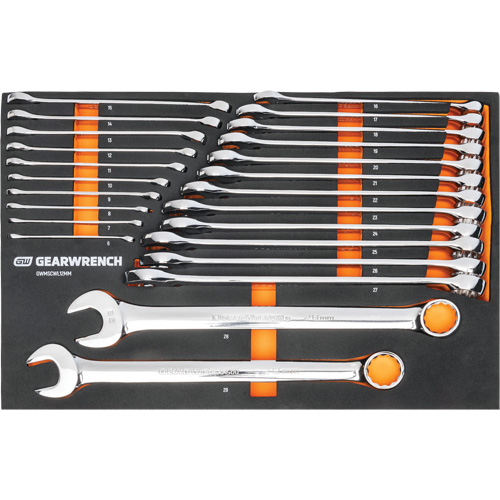 12-Point Long Pattern Combination Metric Wrench Set in Foam Storage Tray, Open-Ended, 24 Pieces, Metric Sécurité Médic