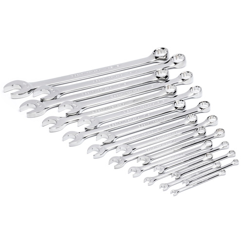12-Point Long Pattern Combination SAE Wrench Set in Foam Storage Tray, Open-Ended, 19 Pieces, Imperial Sécurité Médic