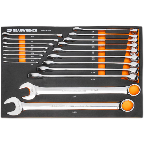 12-Point Long Pattern Combination SAE Wrench Set in Foam Storage Tray, Open-Ended, 19 Pieces, Imperial Sécurité Médic