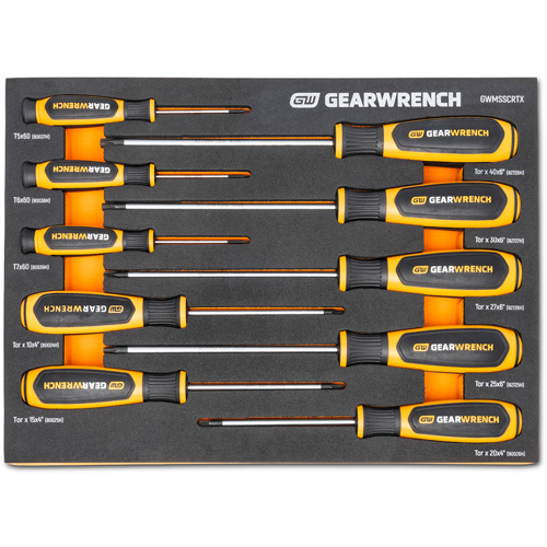 Torx&reg; Dual Material Screwdriver Set in Foam Storage Tray, 10 Pcs. Sécurité Médic