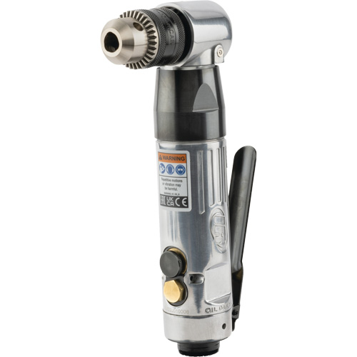 Angle Air Drill, 20.5 CFM, 1/4" NPT, 98 dBA, 3/8" Chuck, Keyed Sécurité Médic
