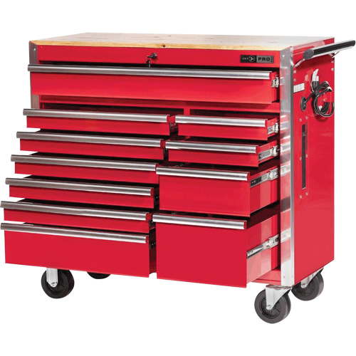PRC4211 Pro Series Roller Cabinet, 11 Drawers, 42" W x 18" D x Red Sécurité Médic