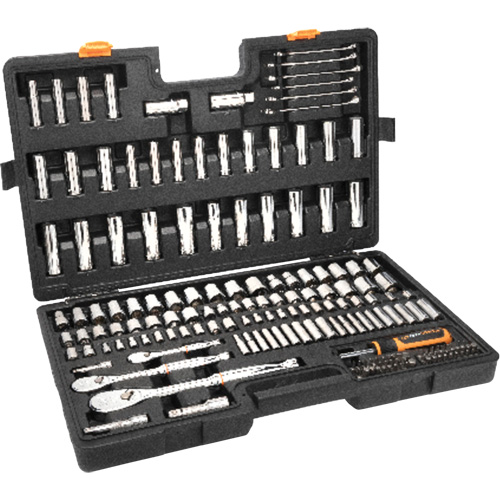 Jeu d'outils manuels pour m&eacute;canicien 90T SAE/MM avec prises 1/4", 3/8” & 1/2" Sécurité Médic