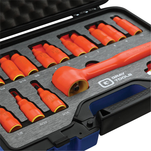 3/8" Drive SAE & Metric Hex Bit Insulated Socket and Attachment Set, 1000 V, 16 Pcs Sécurité Médic