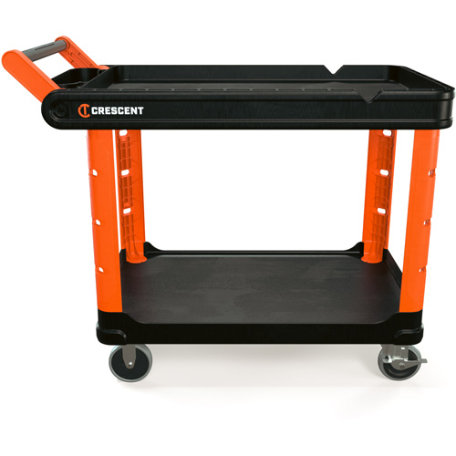 RAILWORKS 2-Shelf Industrial Utility Cart with 5" Hard Casters, 47" L x 24-1/2" W x 34" H, Black/Orange Sécurité Médic