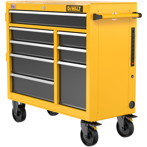 Postes de travail industriel mobile, 8 tiroirs, 40" la x Jaune Sécurité Médic