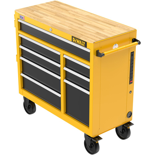 Postes de travail industriel mobile, 8 tiroirs, 40" la x Jaune Sécurité Médic