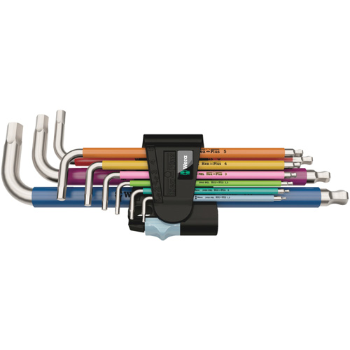 3950/9 Hex-Plus Multicolour Stainless 1 L-Key Set, 9 Pcs., Metric Sécurité Médic