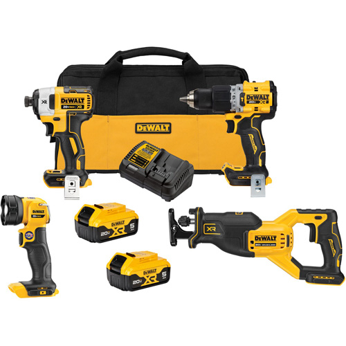 Ensemble de quatre outils combin&eacute;s sans fil et sans balai XR, Lithium-ion, 20 V Sécurité Médic