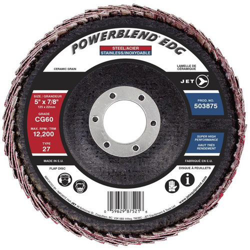 POWERBLEND EDG Curved Edge Flap Disc, 5" x 7/8", Type 27, CG60 Grit, Ceramic Sécurité Médic