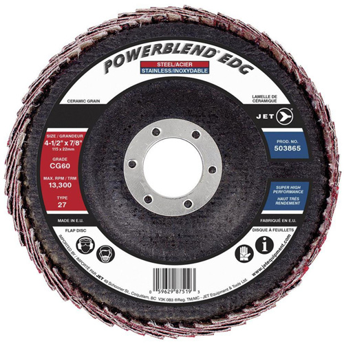 POWERBLEND EDG Flap Disc, 4-1/2" x 7/8", Type 27, CG60 Grit, Ceramic Sécurité Médic