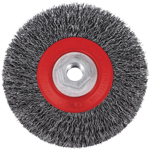 5C14T High Performance Crimped Wire Brush, 5" Dia., 0.014" Fill, 5/8"-11NC Arbor Sécurité Médic
