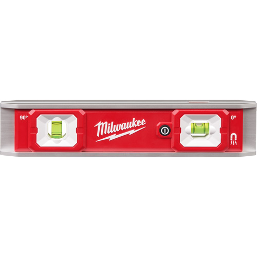Torpedo Level with Lighted Vials, 9" L, Aluminum, 2 Vials, Magnetic Sécurité Médic