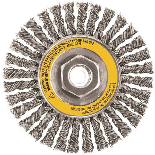 Brosse boisseau, Dia. 4", Fils 0,02", Arbre 5/8"-11, Acier inoxydable Sécurité Médic