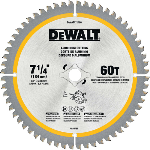 Lame circulaire en acier avec pointes en carbure de tungst&egrave;ne, 7-1/4", 60 dents, Pour Non ferre Sécurité Médic