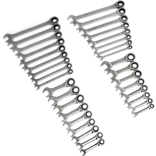 72-Tooth 12 Point Standard & Stubby Wrench Set, Ratcheting Combination, 34 Pieces, Imperial and Metric Sécurité Médic
