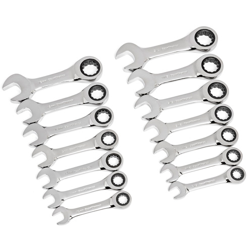72-Tooth 12 Point Stubby Wrench Set, Ratcheting Combination, 14 Pieces, Imperial and Metric Sécurité Médic