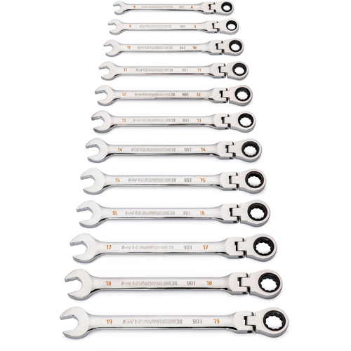 90-Tooth 12 Point Wrench Set, Flex Head/Ratcheting Combination, 12 Pieces, Metric Sécurité Médic