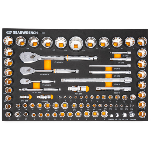 1/4", 3/8" & 1/2" 90-Tooth SAE/Metric Mechanics Tool Set with Foam Storage Tray Sécurité Médic