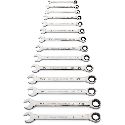 90-Tooth 12 Point SAE Wrench Set, Ratcheting Combination, 14 Pieces, Imperial Sécurité Médic