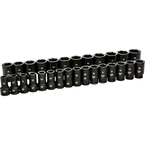 6 Point Metric Socket Set, 28 Pcs, Impact, 3/4" Drive Size, Deep Sécurité Médic