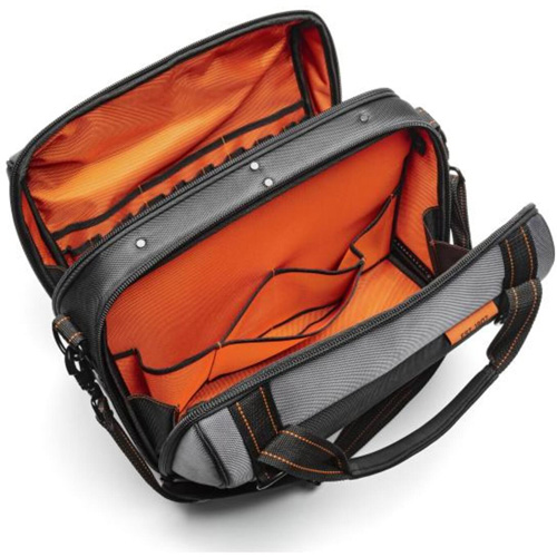 Sac ouvert de 17" pour outils d'ouvrier, Polyester, 3 pochettes, Noir/Gris/Orange Sécurité Médic