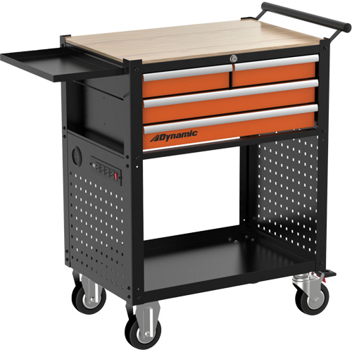 Chariot utilitaire, 4 tiroirs, Noir/Orange Sécurité Médic