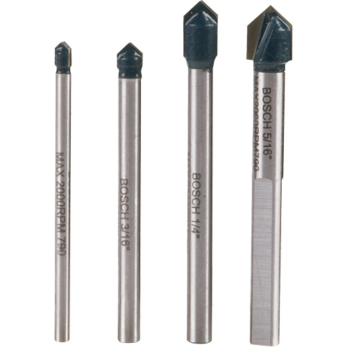 Glass & Tile Drill Bit Set, 4 Pieces, Carbide Sécurité Médic
