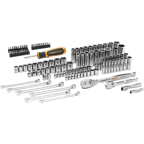 Jeu d'outils manuels pour m&eacute;canicien 90T SAE/m&eacute;trique avec prises 1/4" & 3/8" Sécurité Médic