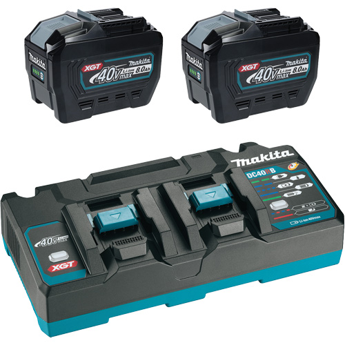 XGT Dual Port Rapid Charger Starter Kit with (2) 8 Ah Batteries, 40 V, Lithium-Ion Sécurité Médic